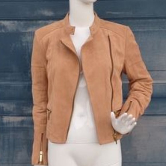 Michael Kors Ladies Genuine Italian Cow Leather Jacket w/Metal Accents